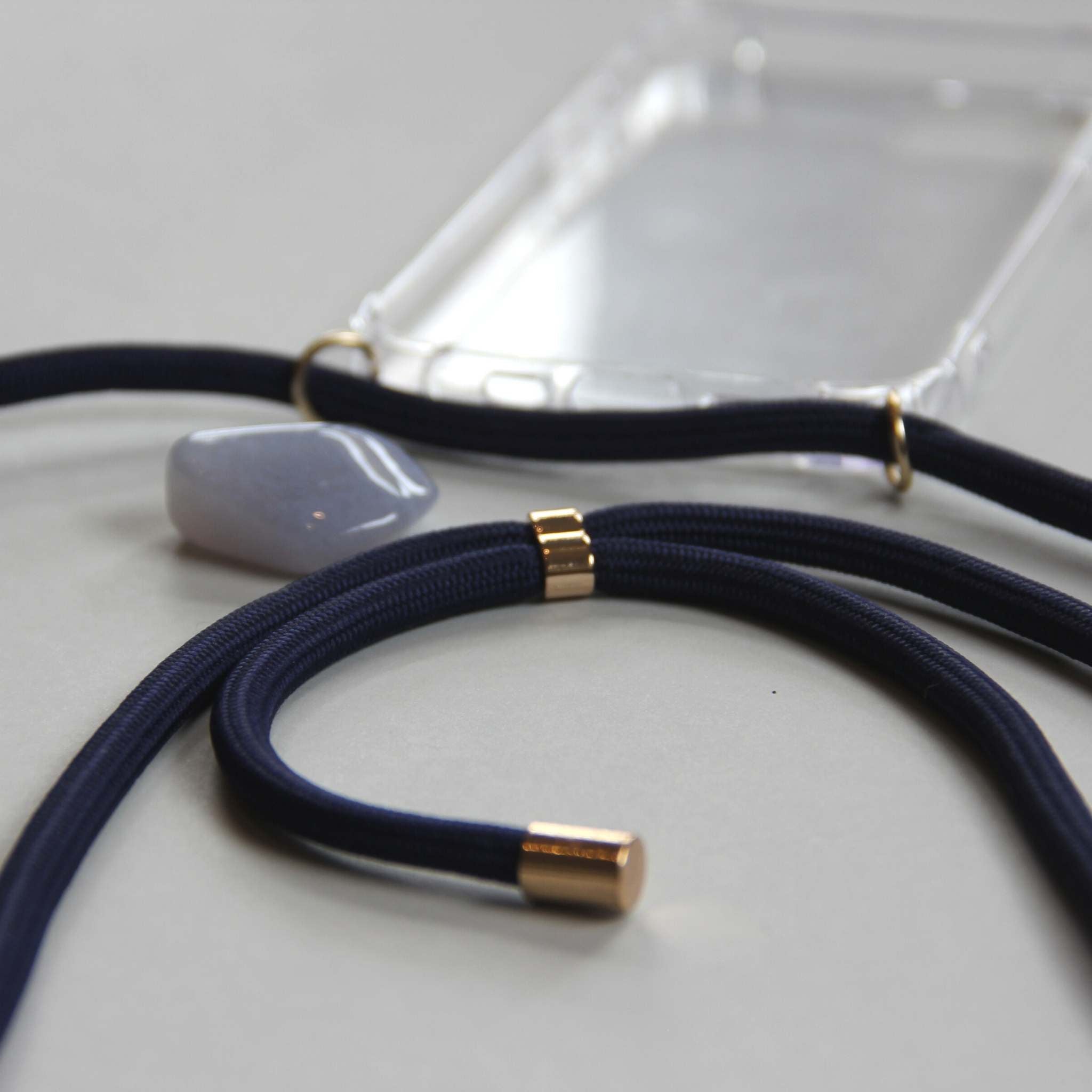 transparent phone case with navy cord